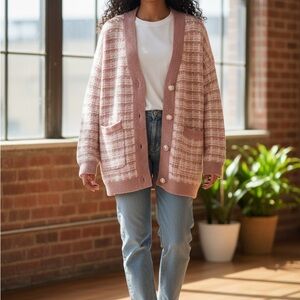 Aritzia Babaton Pink and White Striped Cardigan